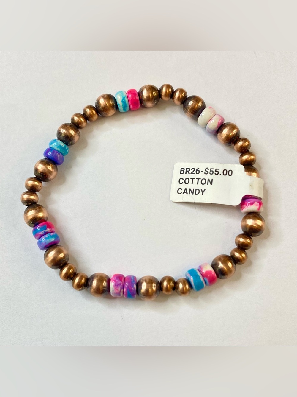 Cotton Candy Solid Copper Pearl Bead Stretch Bracelet Southwest Western Beach